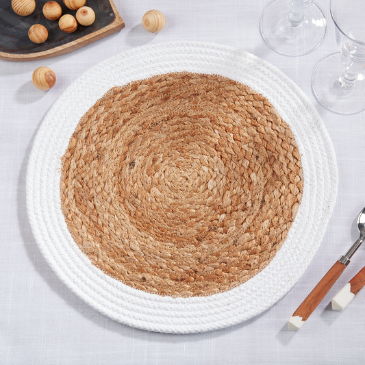 122 - Jute Braided White Natural 15" Placemat
