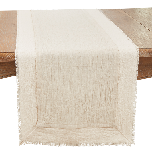1588 - Double Layer Fringe Cotton-Linen Natural Table Runner
