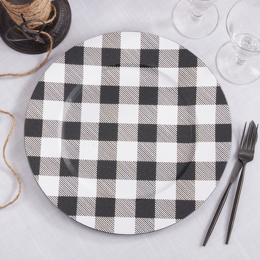 CH801 - Black-White Buffalo Plaid 14" Round Charger Plate