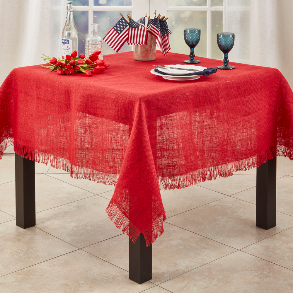JU209 - Red Fringed Jute Woven Tablecloth