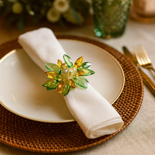 NR0102 - Yellow-Green Crystal Flower Design Napkin Ring