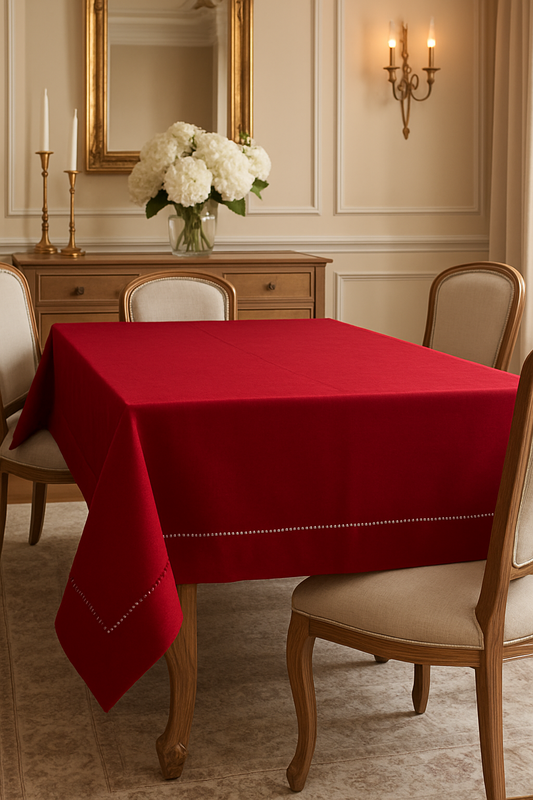 7300 - Red Hemstitch Tablecloth