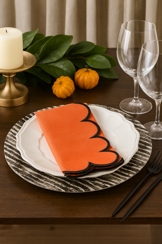 8124 - Black Scalloped Orange Cotton 20" Dinner Napkin