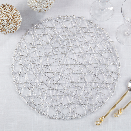 616 - Metallic Silver Wire Nest 15" Round Placemat