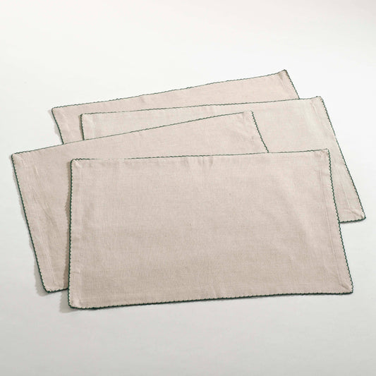 105 - Green Crochet Scalloped Cotton Natural 14"X20" Placemat