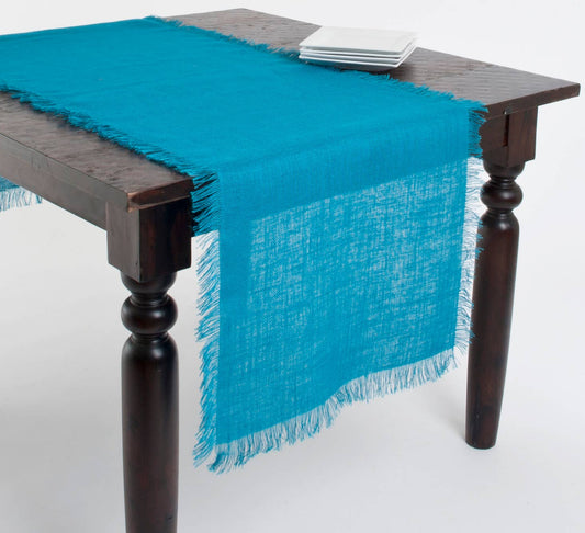 JU209 - Turquoise Fringed Jute Woven Table Runner