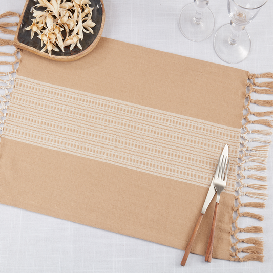 365 - Khaki Striped Cotton 14"x20" Placemat