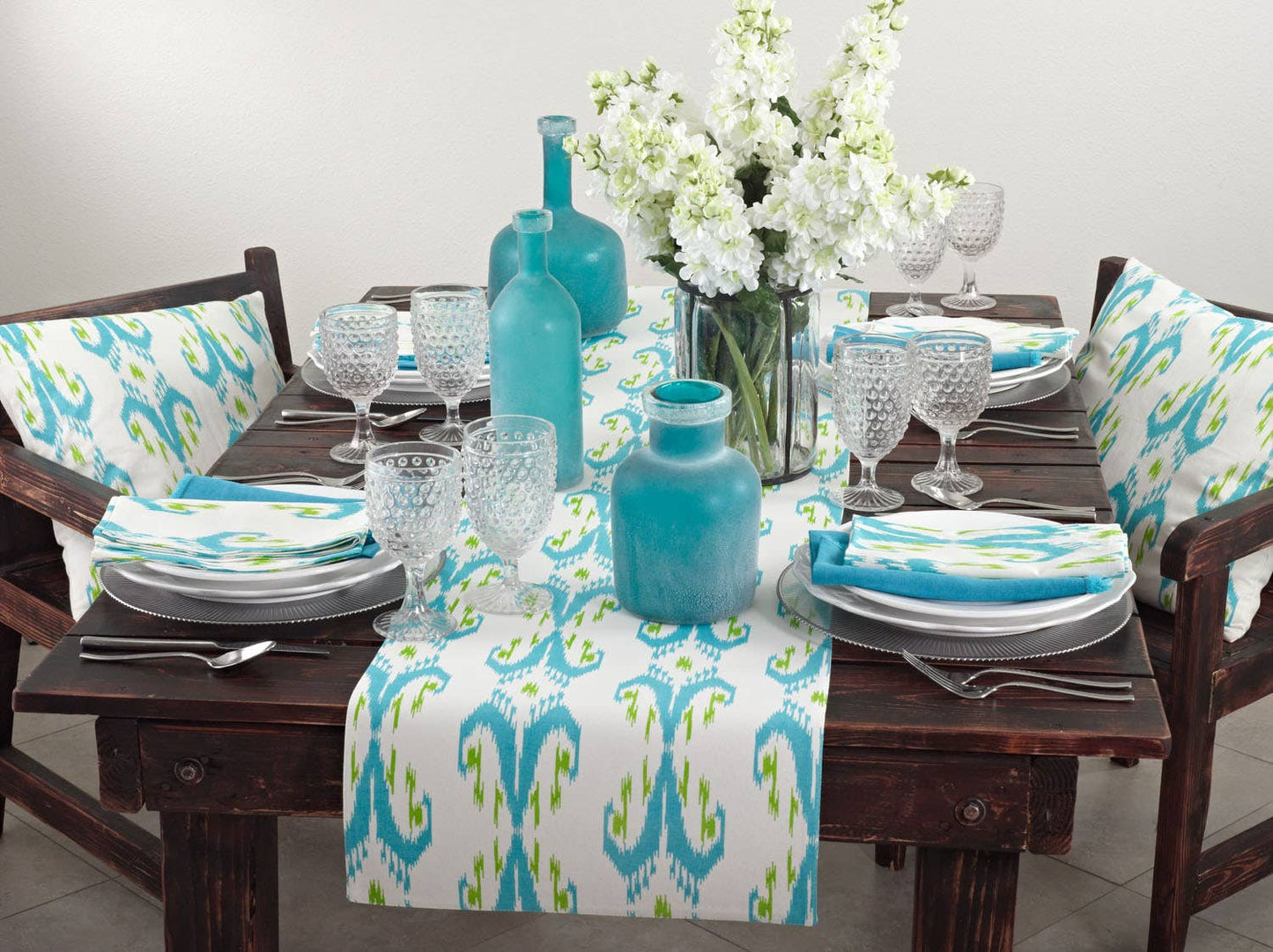 0170 - Blue Raiatea Ikat Cotton 16x72 Table Runner