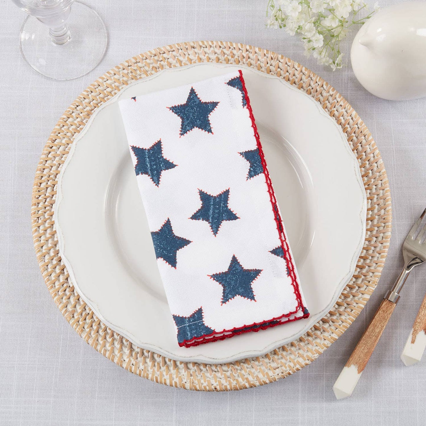 1787 - Whipstitch Stars Festive Cotton 18" Cloth Dinner Napkin