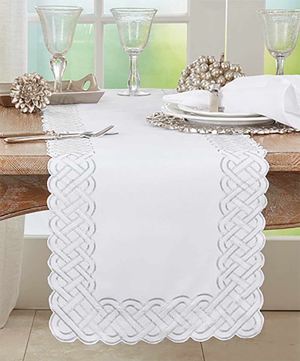 1729 - Silver Braid Embroidered Table Runner