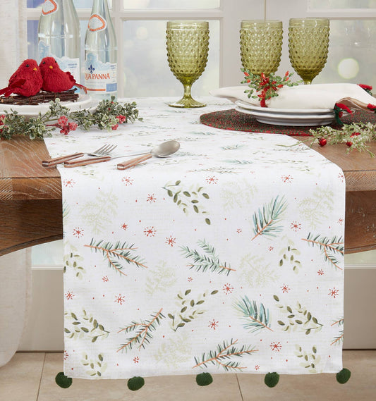 1132 - Christmas Foliage 16x72 Cotton Table Runner