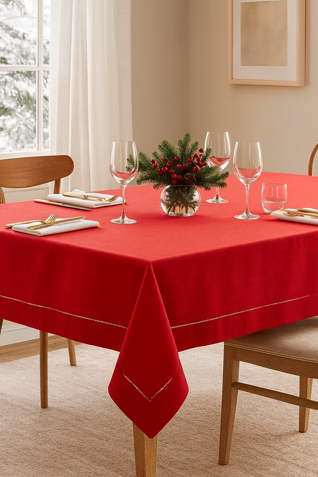 6301 - Red Hemstitched Tablecloth
