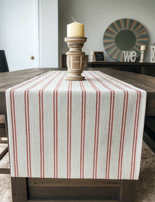 TBL0065 - Burgundy Striped Linen-Poly Table Runner