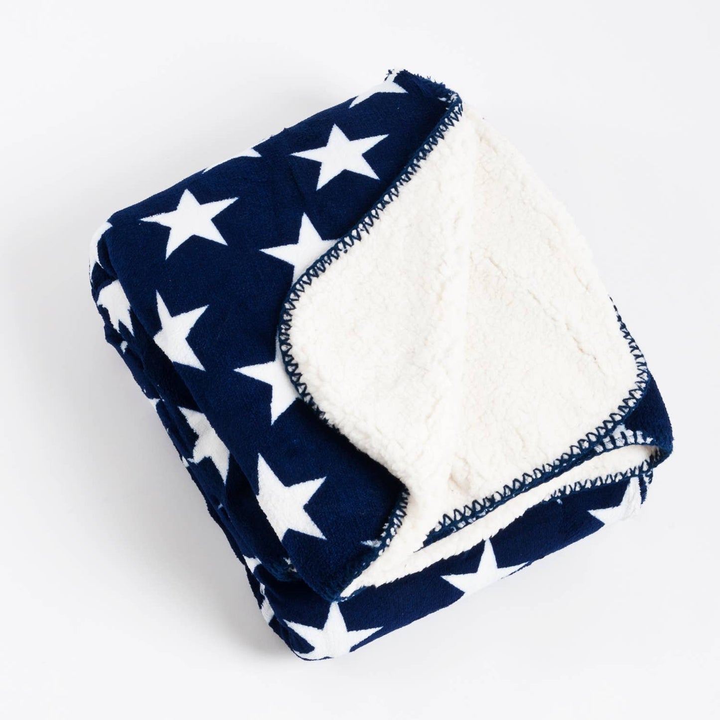 TH002 - White-Navy Star Reversible Sherpa Ultra Soft Throw Blanket