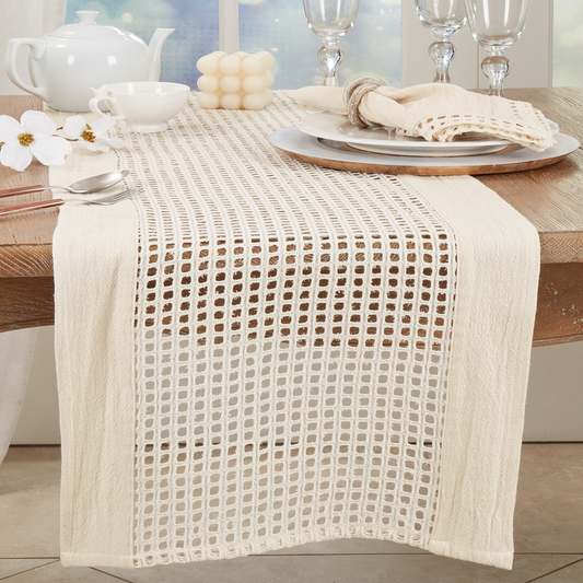 1587 - Net Cotton Ivory 16"X72" Table Runner