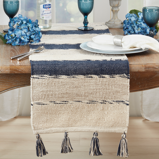4071 - Navy Blue Striped Cotton Table Runner – 16" x 72"