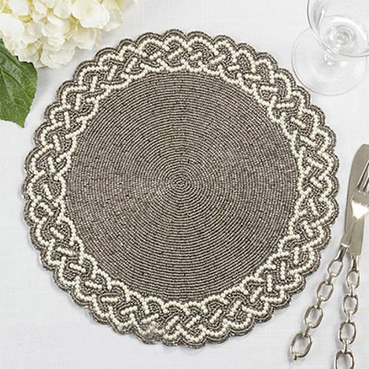 4180 - Pewter Elegant Hand Beaded 14" Round Placemat