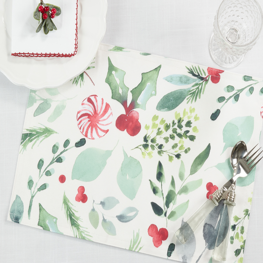 2121 - Christmas Foliage and Candy Canes 13"X19" Placemat