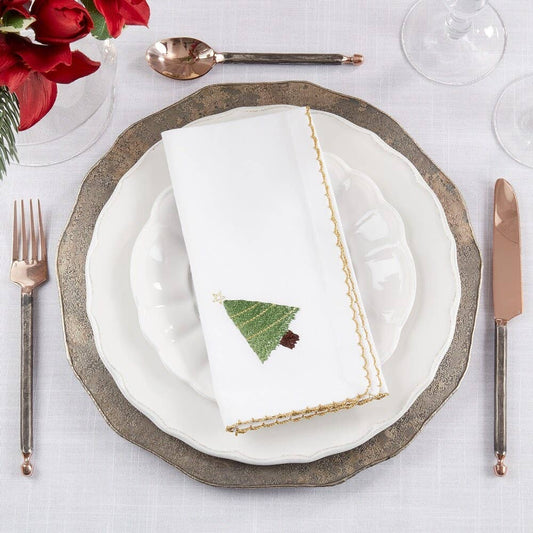 4807 - Whip Stitch Christmas Tree White Cotton 18" Napkin