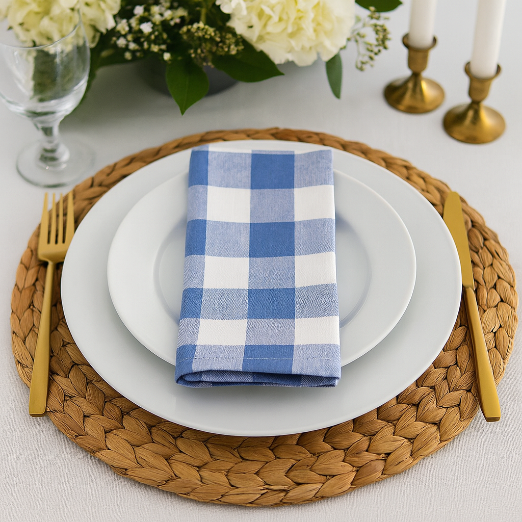 TBL0027 - Blue-White Buffalo Plaid Soft 20" Cloth Dinner Napkin