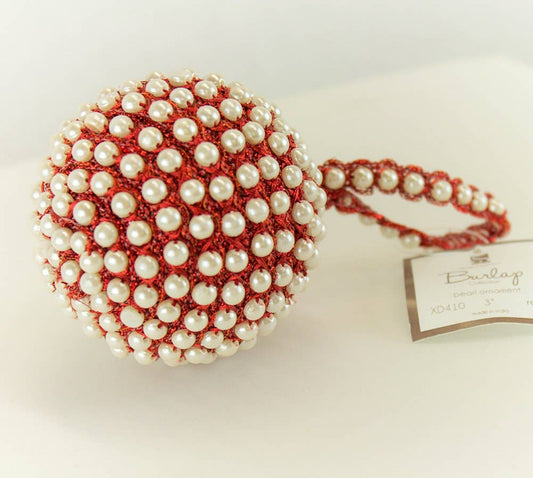 XD410 - Red Jute Pearl Christmas Tree 3" Ball Ornament