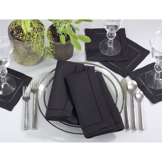 7300 - Black Hemstitch 18" Cloth Dinner Napkin