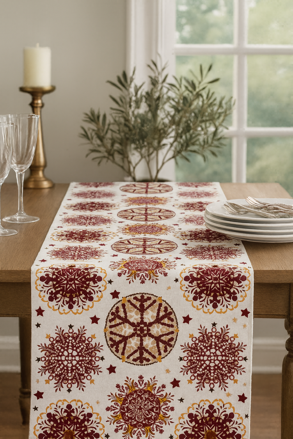 5008 - Red Snowflake Festive 16"x72" Table Runner