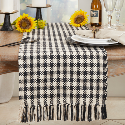 1611 - Black White Cotton Houndstooth 16"x72" Table Runner