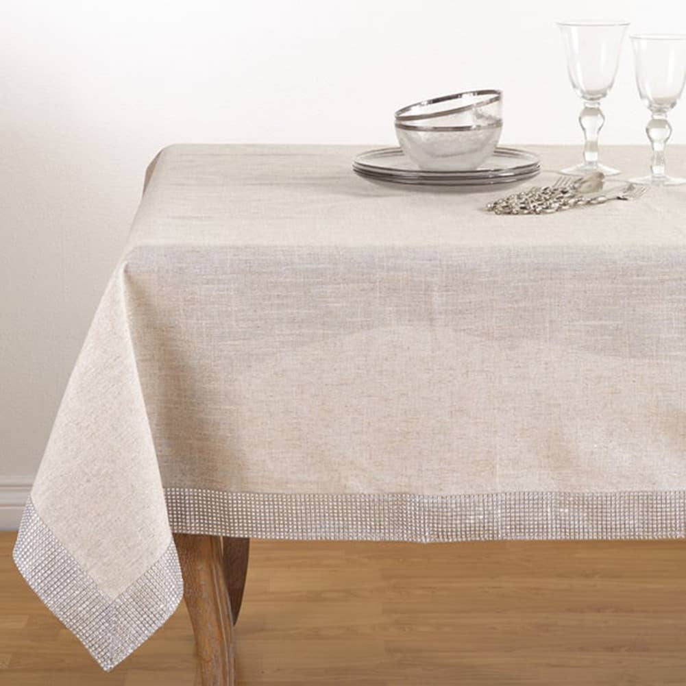 315 - Natural Studded Linen Blend 60" Square Tablecloth