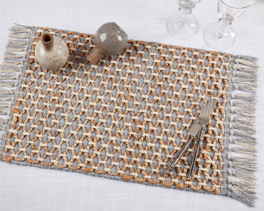 5123 - Grey Rustic Natural Rope Tassel Cotton Jute Placemat