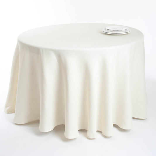 9113 - Basket Weave Faux Burlap Ivory Tablecloth - 108" Round