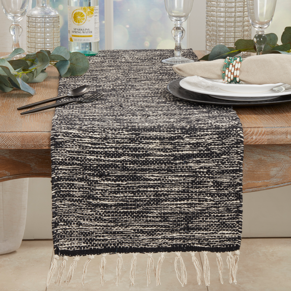 2432 - Black Cotton 14"X72" Fringed Rug Table Runner