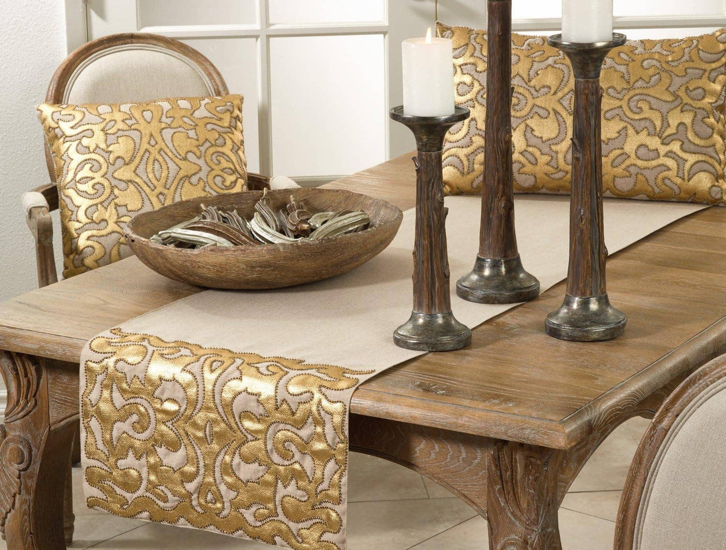 5807 - Applique & Hand Beaded 16"x72" Table Runner