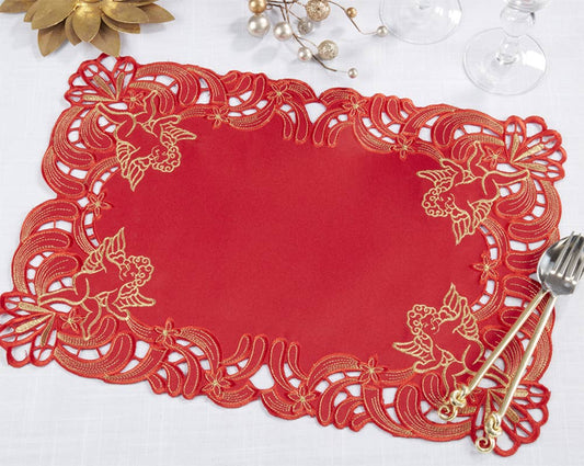 412 - Red Embroidered Cupid 14"X20" Placemat