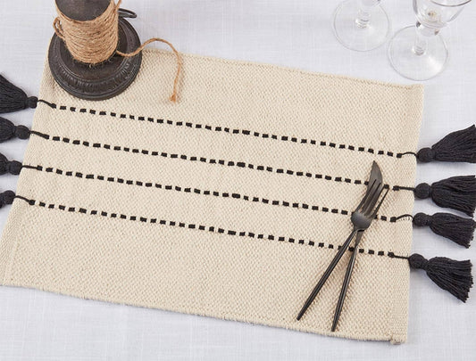 1536 - Stitched Natural Cotton 14"X20" Placemat with Tassels