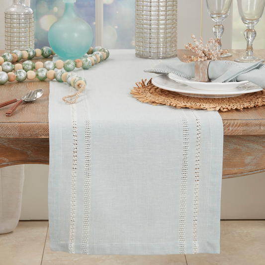 6865 - Blue-grey Cotton-Linen Leno Stripe 13"x72" Table Runner