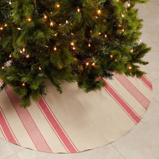 3011 - Rustic Red Banded Cotton Christmas Tree Skirt - 72" Round