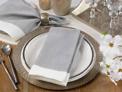 712 - White Banded Grey 20" Cloth Dinner Napkin