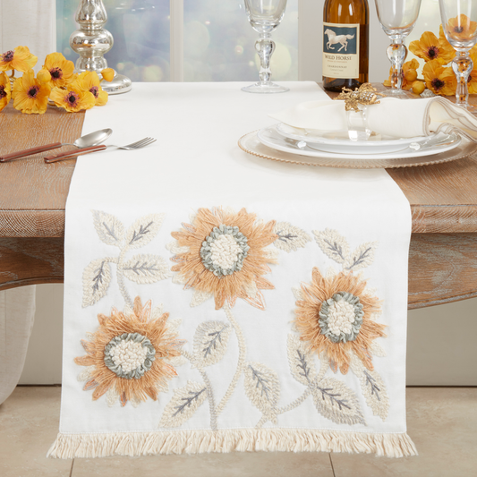 2307 - Embroidered Sunflower Cotton Table Runner