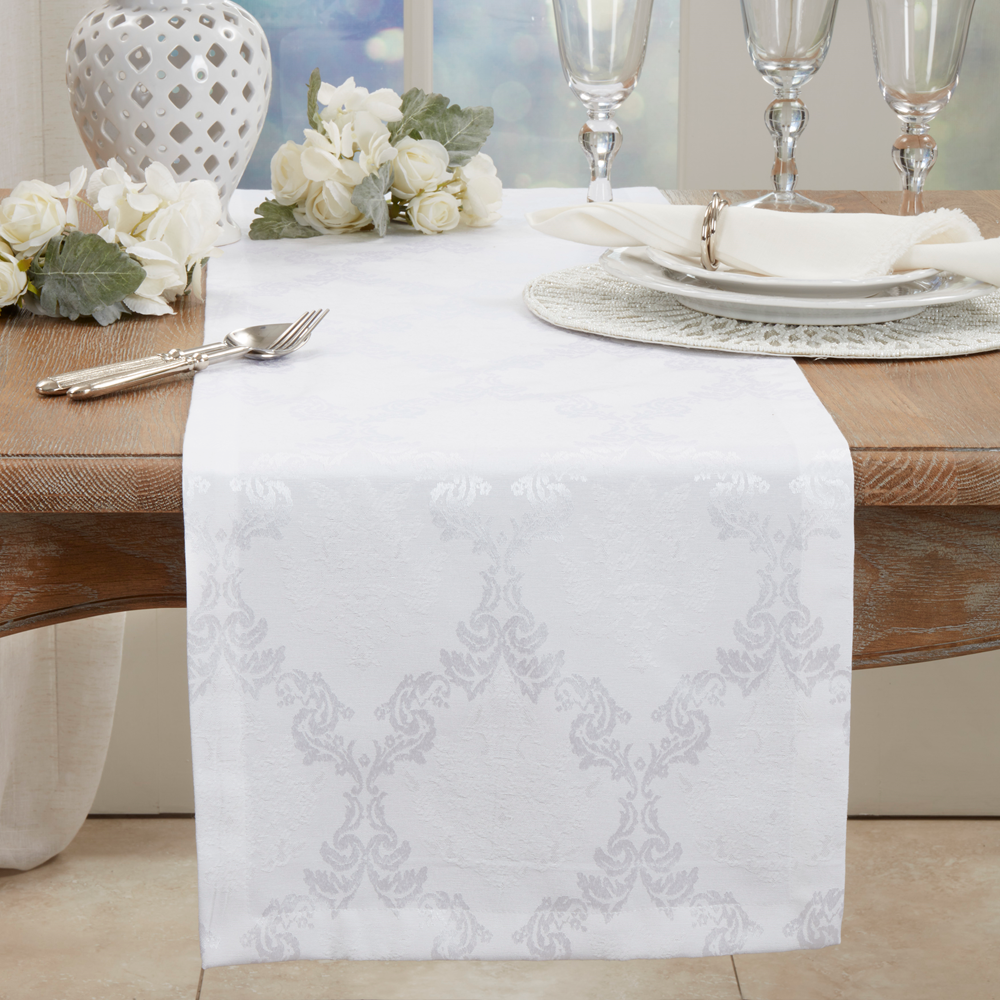 DM888 - White Damask Cotton Blend Table Runner