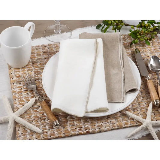 1753 - Stonewashed Stitch Border Pure Linen 20" Cloth Napkin