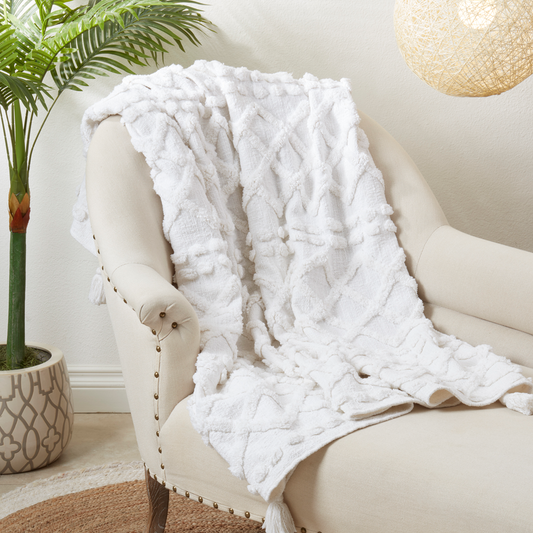 TH318 - White Tufted Cotton 50x60 Inch Throw Blanket