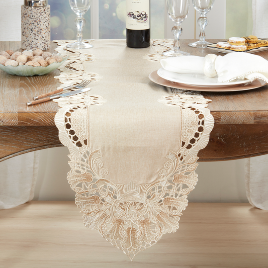 2186 - Ecru Embroidered 16"x72" Table Runner