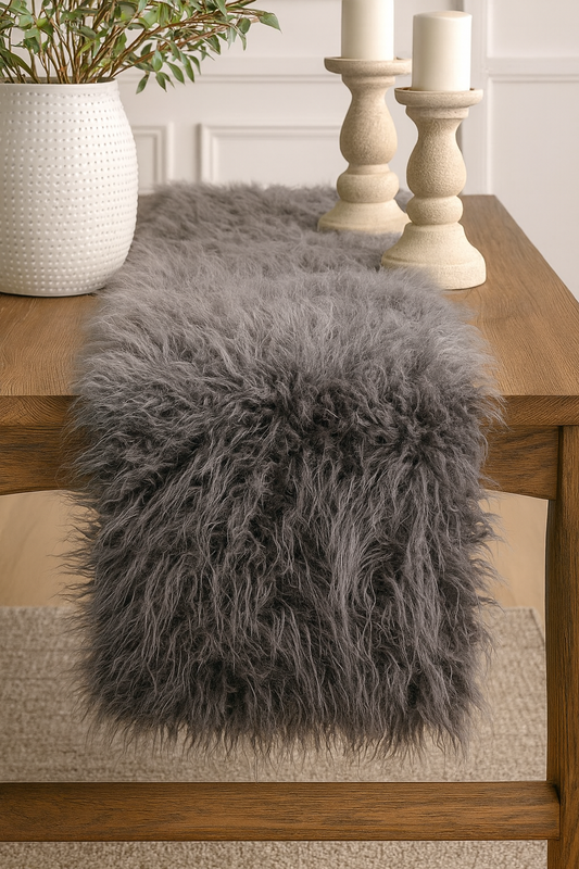 706 - Slate Faux Mongolian Fur 16"x72" Table Runner