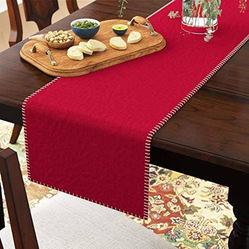 793 - Red Whip Stitched Cotton 13"x72" Table Runner