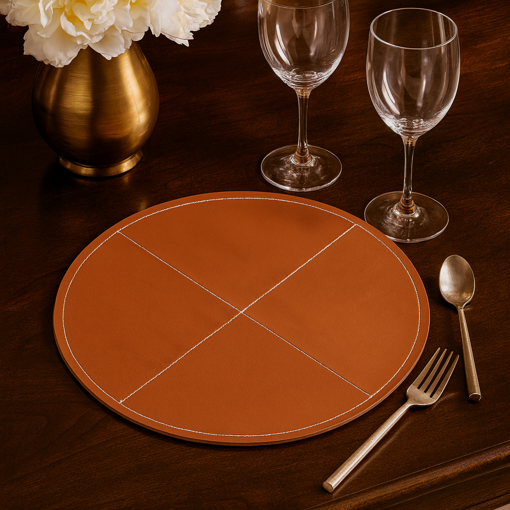 1502 - Brown Leatherette 15" Round Placemat