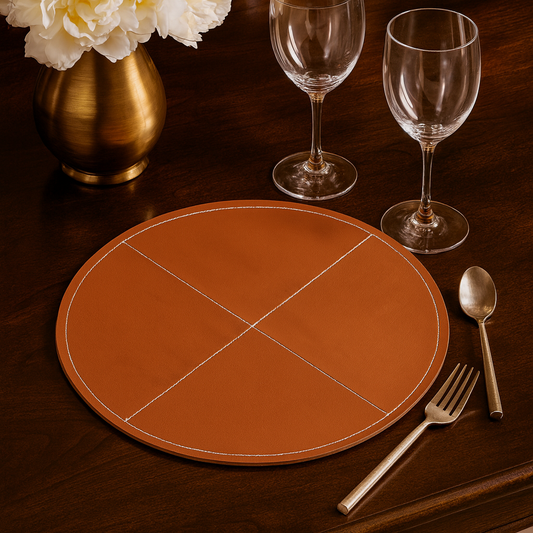 1502 - Brown Leatherette 15" Round Placemat