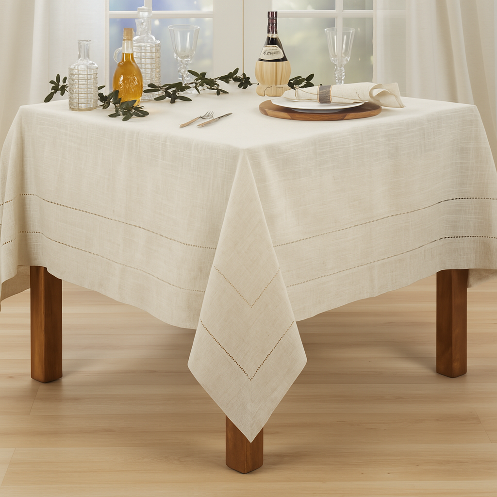 741 - Natural Double-Hemstitched Tablecloth