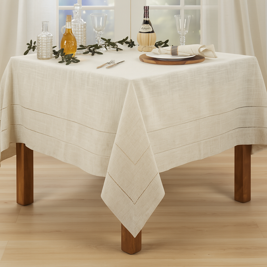 741 - Natural Double-Hemstitched Tablecloth