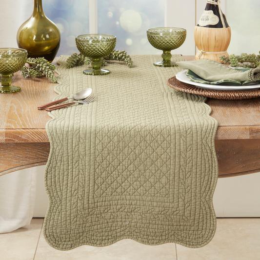 1400 - Olive Quilted Pure Cotton 16"x72" Table Runner